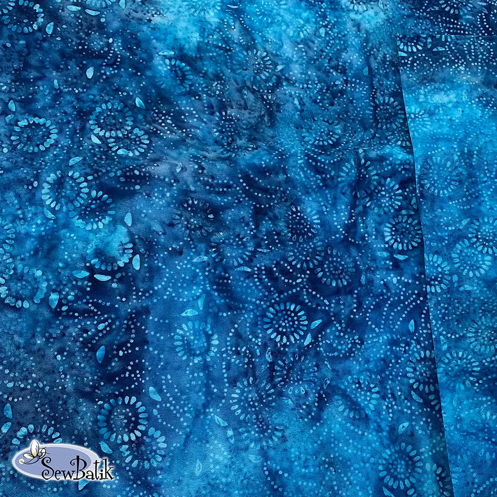 57" Batik Canvas (8.6 oz) - Medora Flora - Copen Blue