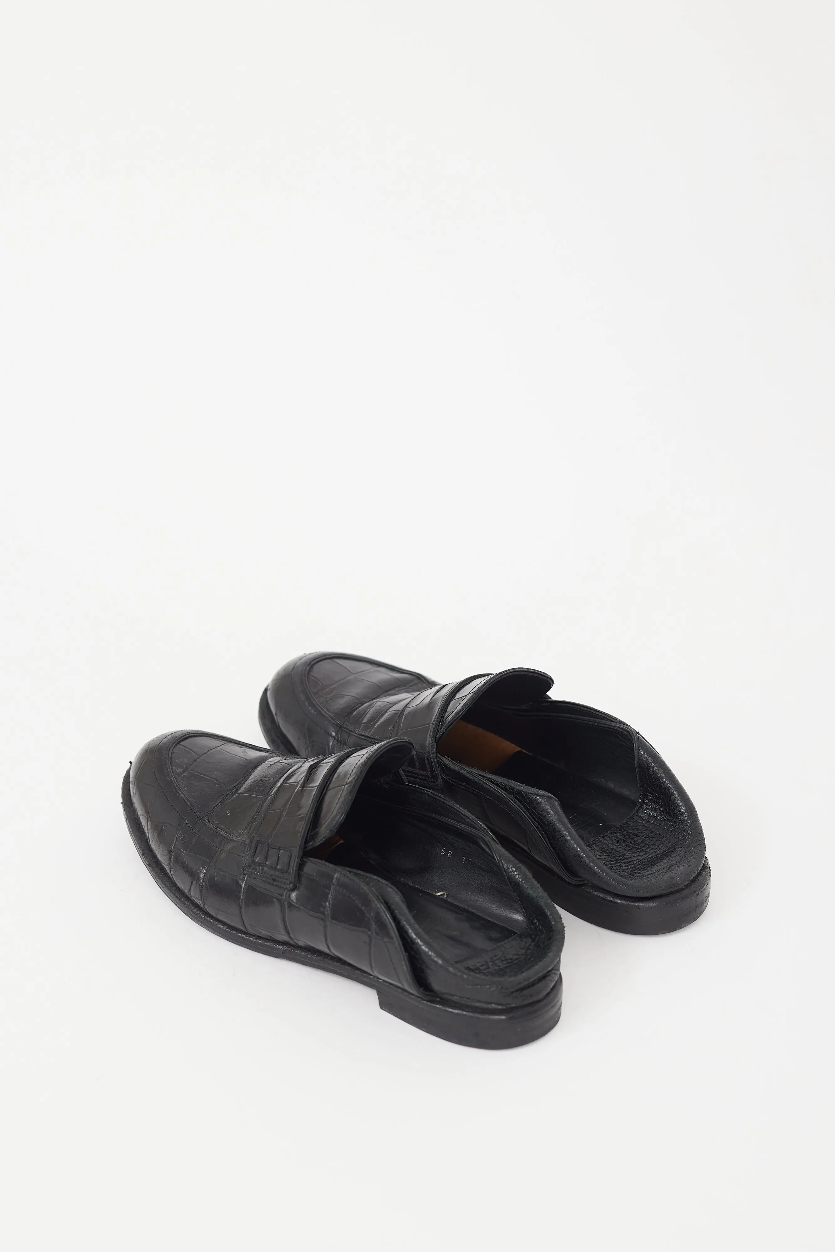 Black Leather Embossed Fold Over Loafer