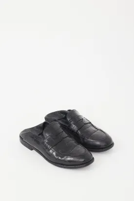 Black Leather Embossed Fold Over Loafer