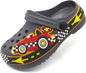 FolHaoth Toddlers Cute Cartoon Excavator Racecar Pattern Boys Girls Clogs Slip On Lightweight Breathable Kids Sandals Non Slip Indoor Outdoor Beach Pool Shower Slippers Shoes