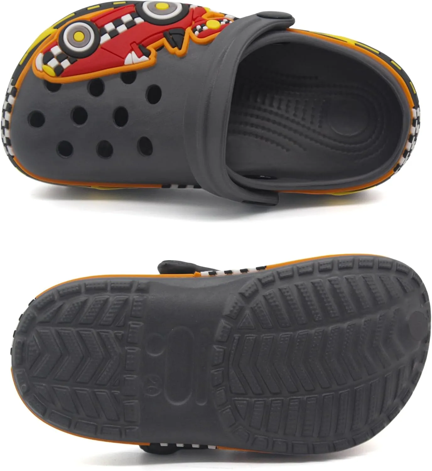 FolHaoth Toddlers Cute Cartoon Excavator Racecar Pattern Boys Girls Clogs Slip On Lightweight Breathable Kids Sandals Non Slip Indoor Outdoor Beach Pool Shower Slippers Shoes