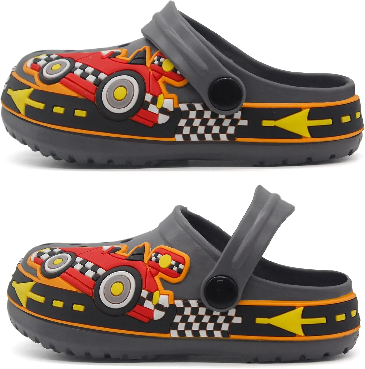FolHaoth Toddlers Cute Cartoon Excavator Racecar Pattern Boys Girls Clogs Slip On Lightweight Breathable Kids Sandals Non Slip Indoor Outdoor Beach Pool Shower Slippers Shoes