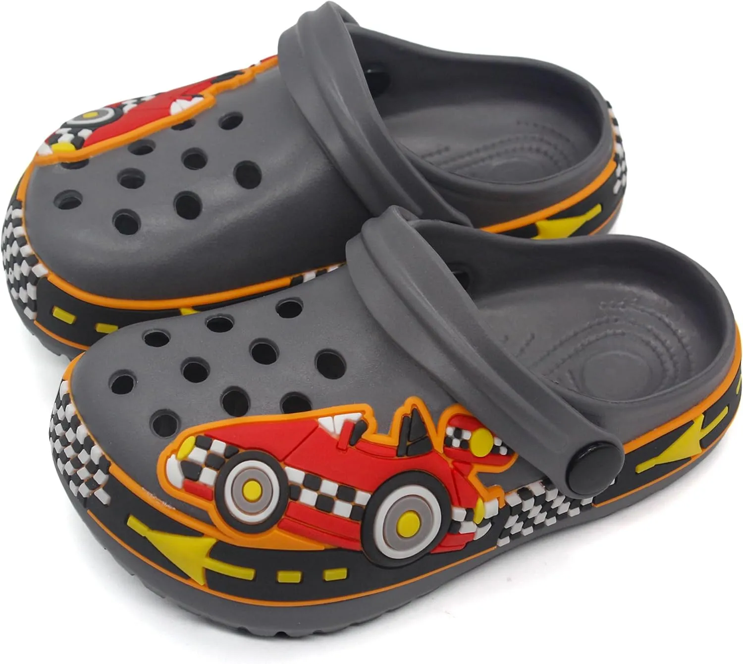 FolHaoth Toddlers Cute Cartoon Excavator Racecar Pattern Boys Girls Clogs Slip On Lightweight Breathable Kids Sandals Non Slip Indoor Outdoor Beach Pool Shower Slippers Shoes
