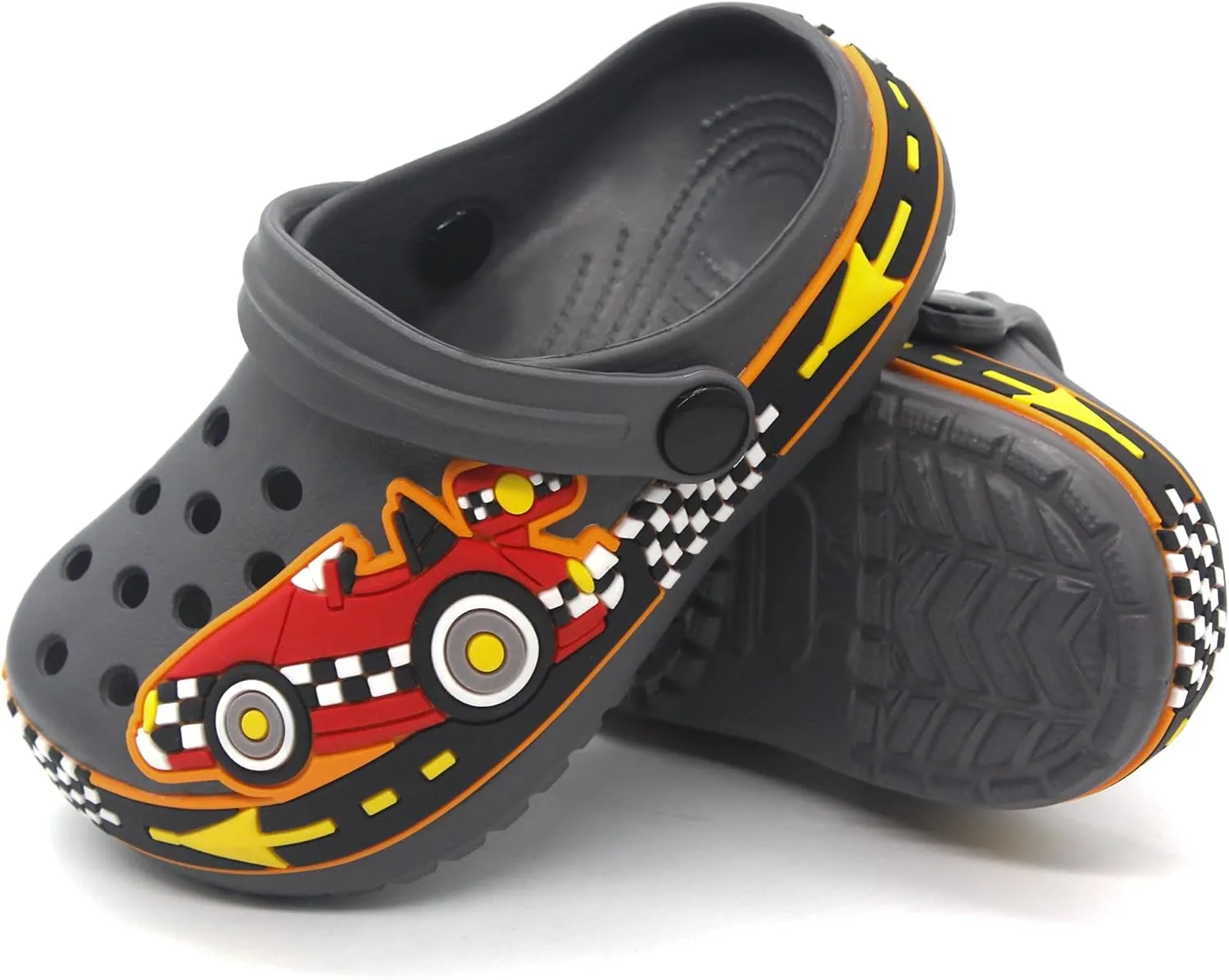 FolHaoth Toddlers Cute Cartoon Excavator Racecar Pattern Boys Girls Clogs Slip On Lightweight Breathable Kids Sandals Non Slip Indoor Outdoor Beach Pool Shower Slippers Shoes