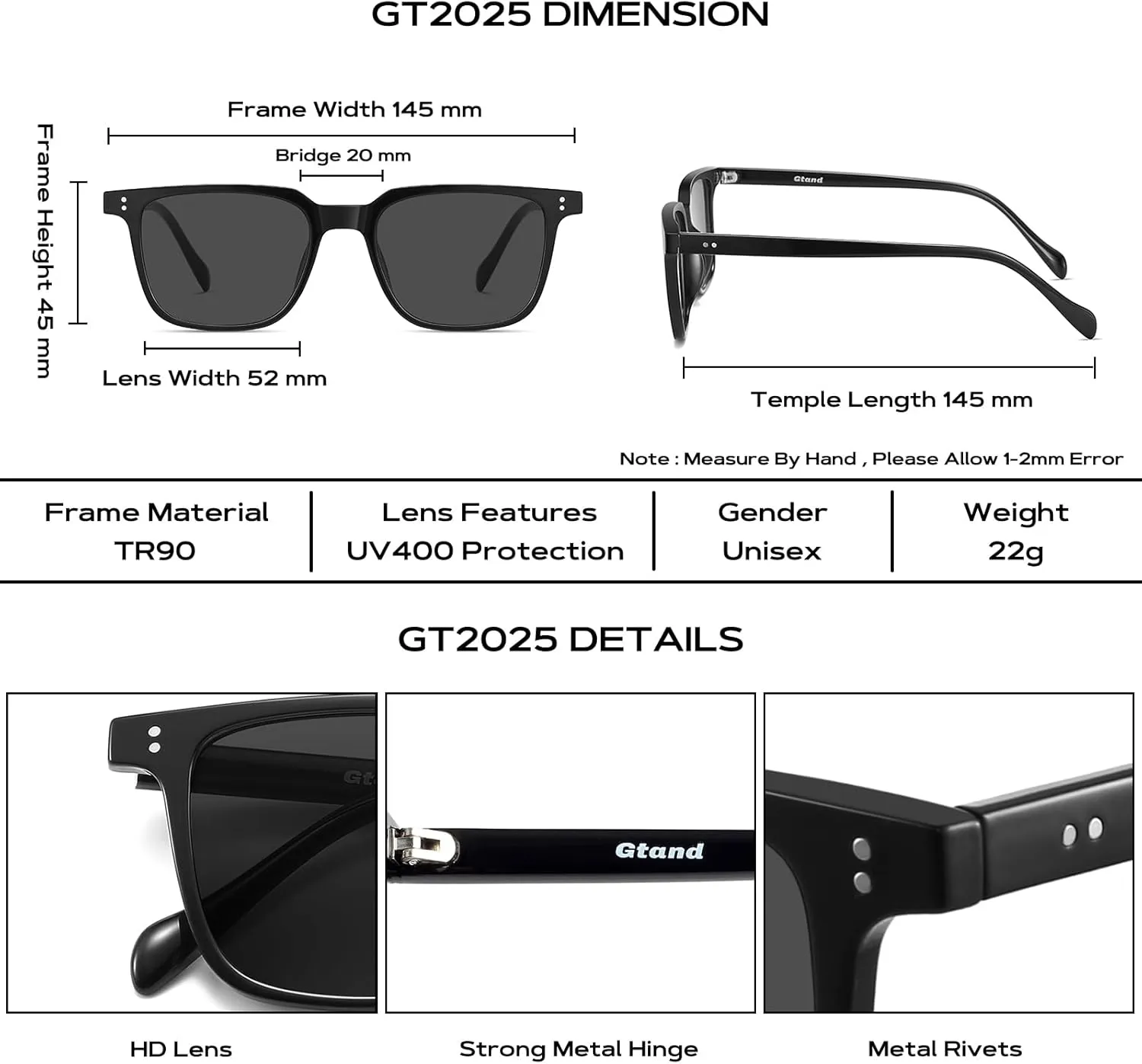 Gtand Unisex Vintage Retro Square Style Tinted Sunglasses For Men Women Fashion Rectangle Sun Glasses 52mm