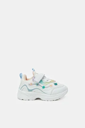 Infant Girls White Embroidered Trainers