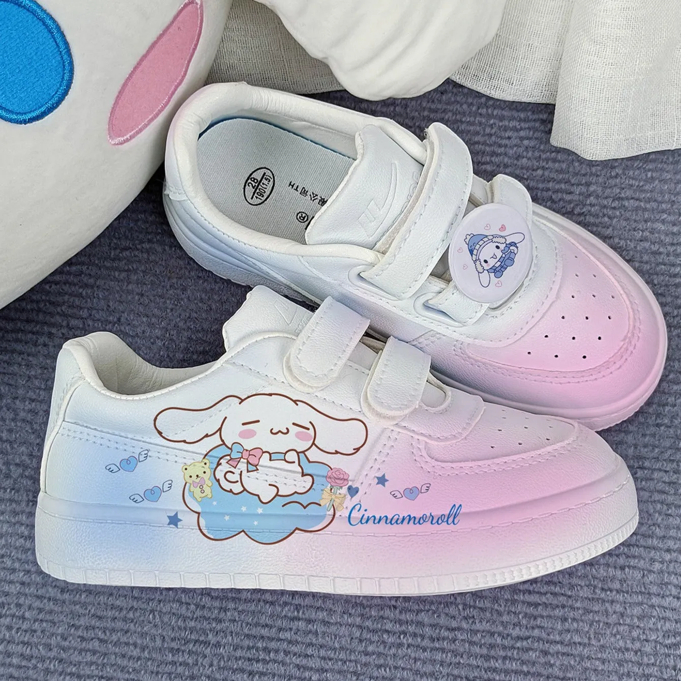 Kawaii Dog Student Sneakers Kids Size with Velcro Fastener