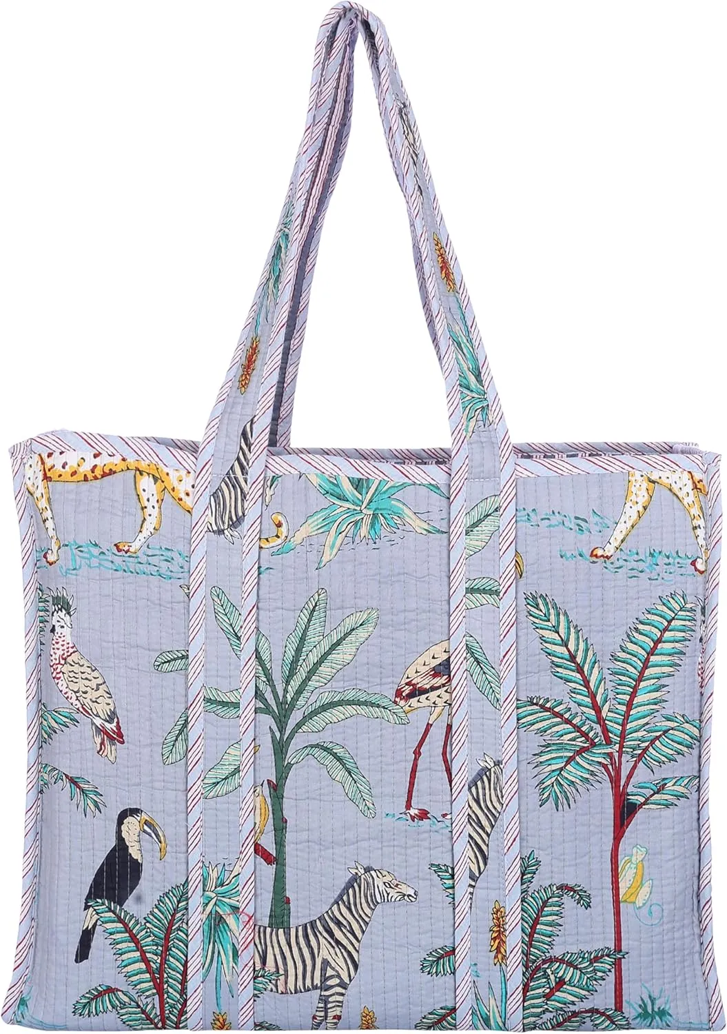 KLAVATE Women Handblock Lightweight Travel Bag Purse Cotton Shoulder Tote Bag For Shopping Grocery & Beach Bag Gift For Her