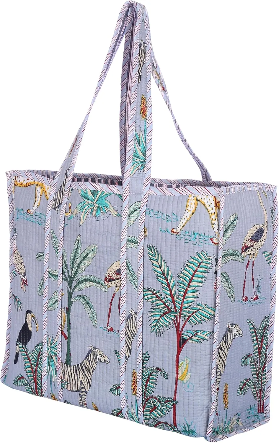 KLAVATE Women Handblock Lightweight Travel Bag Purse Cotton Shoulder Tote Bag For Shopping Grocery & Beach Bag Gift For Her