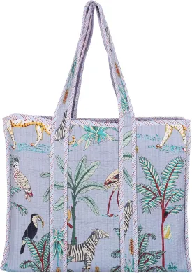 KLAVATE Women Handblock Lightweight Travel Bag Purse Cotton Shoulder Tote Bag For Shopping Grocery & Beach Bag Gift For Her