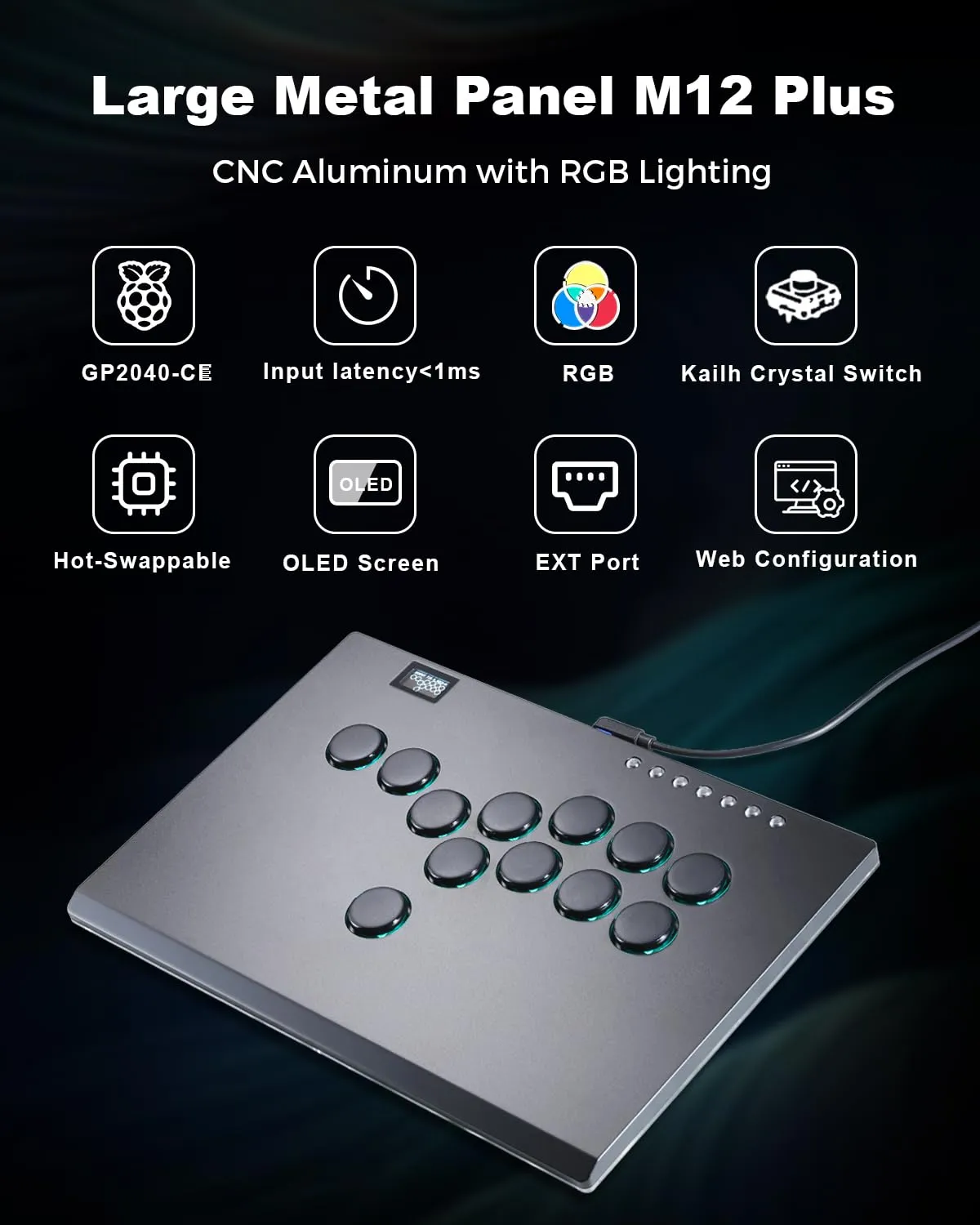 Leverless Controller Arcade Stick Haute42 M12 Plus: Aluminum Leverless Controller,Leverless Arcade Stick for PC/PS3/PS4/Switch Game,Crystal Low-Profile Switch Arcade Stick Support Hot Swap & SOCD