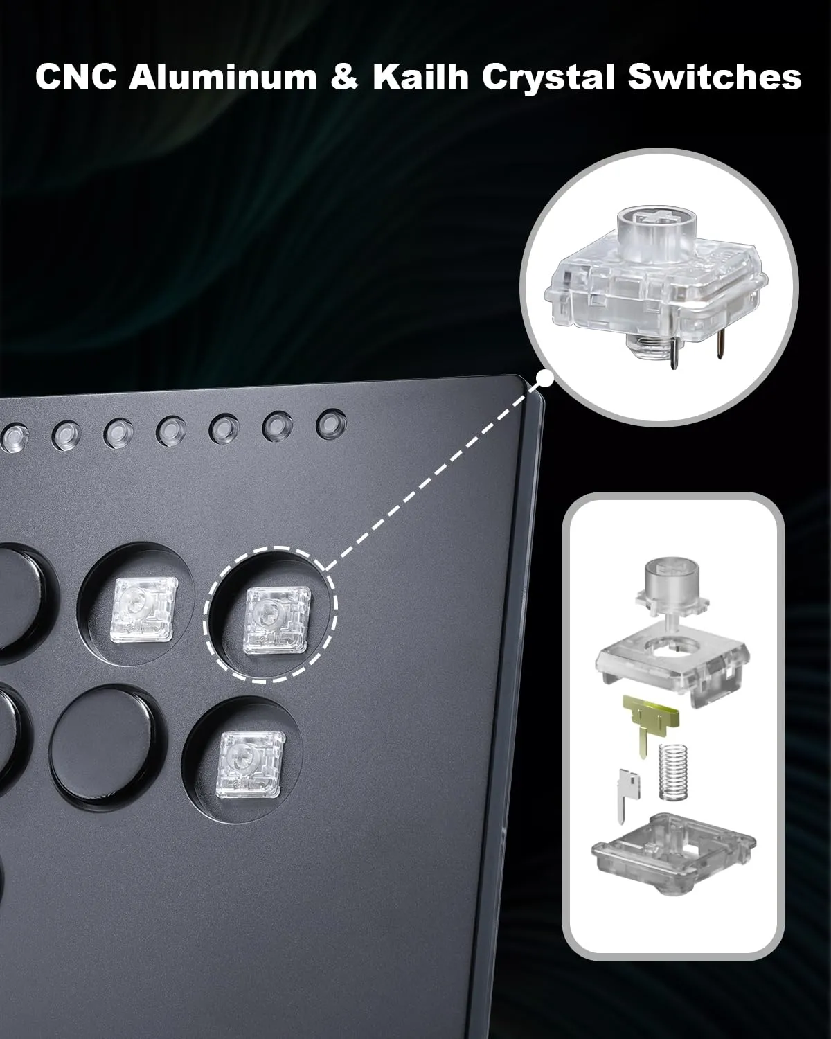 Leverless Controller Arcade Stick Haute42 M12 Plus: Aluminum Leverless Controller,Leverless Arcade Stick for PC/PS3/PS4/Switch Game,Crystal Low-Profile Switch Arcade Stick Support Hot Swap & SOCD
