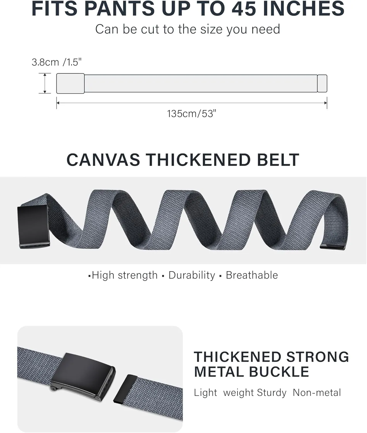 LXMY Mens Belt,Work Belts for Men,Mens Holeless Adjustable Canvas Web Cloth Fabric Belts,Black Casual Dress Business Belt