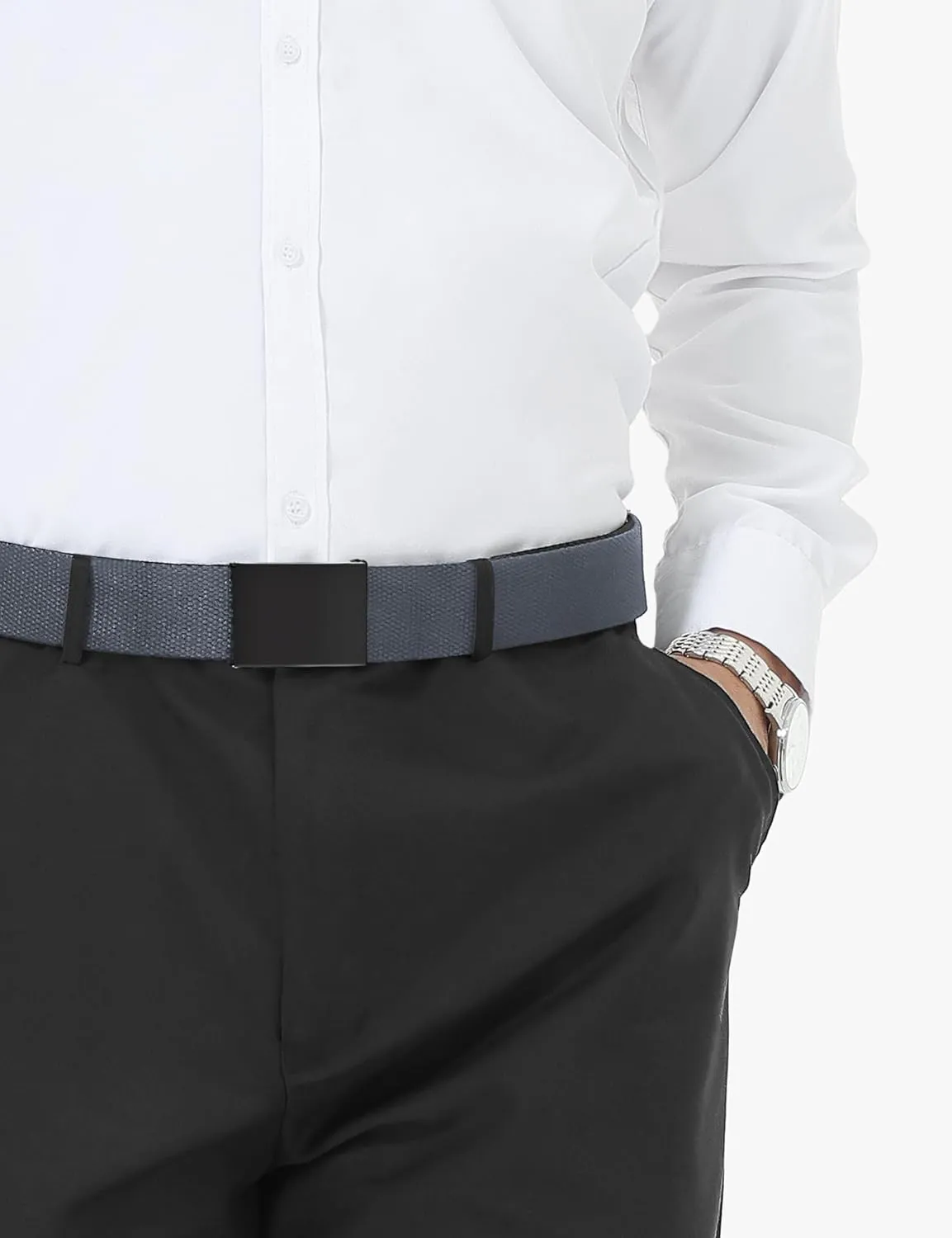 LXMY Mens Belt,Work Belts for Men,Mens Holeless Adjustable Canvas Web Cloth Fabric Belts,Black Casual Dress Business Belt
