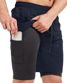 Men's 2-in-1 Athletic Running Shorts 7" Dry Fit Workout Gym Outdoor Sports Wear with Multiple Pockets Training Short