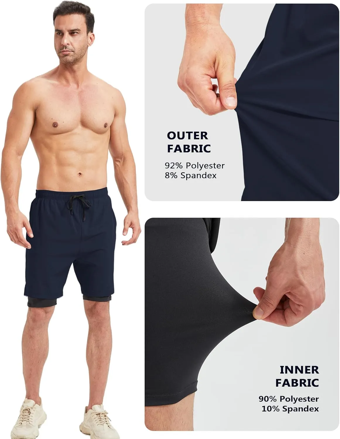 Men's 2-in-1 Athletic Running Shorts 7" Dry Fit Workout Gym Outdoor Sports Wear with Multiple Pockets Training Short