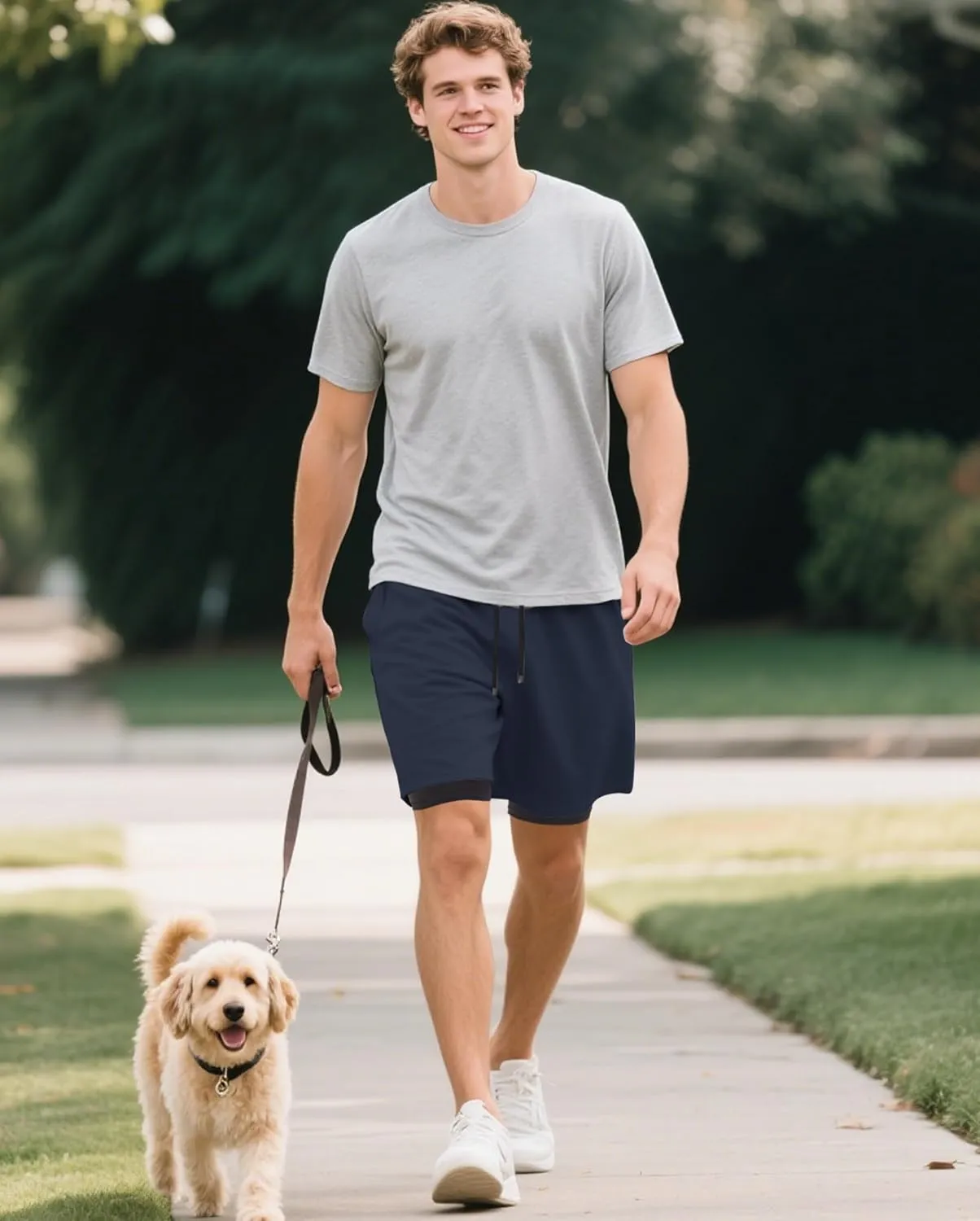 Men's 2-in-1 Athletic Running Shorts 7" Dry Fit Workout Gym Outdoor Sports Wear with Multiple Pockets Training Short