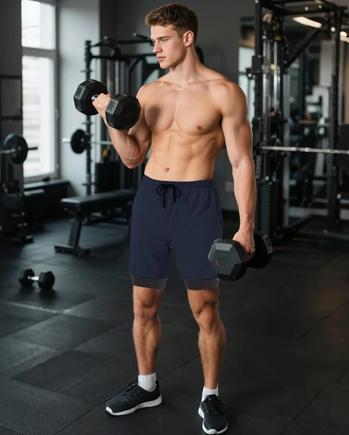 Men's 2-in-1 Athletic Running Shorts 7" Dry Fit Workout Gym Outdoor Sports Wear with Multiple Pockets Training Short