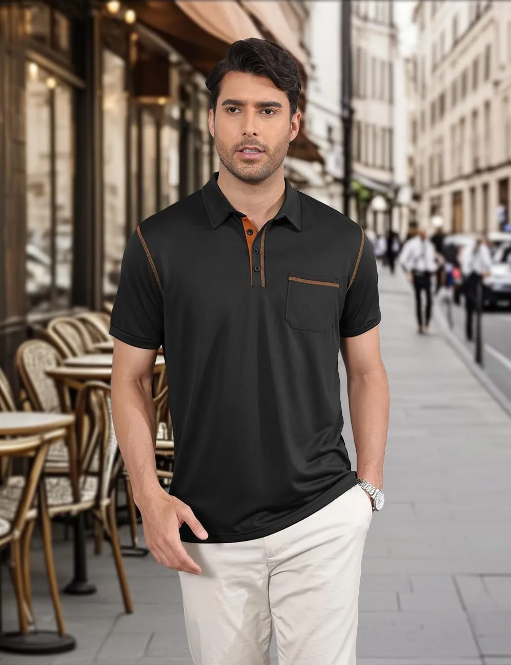 Men's Polo Shirts Short Sleeve Golf Polo T Shirt Lightweight Casual Button Down Shirts Summer Collared with Pocket