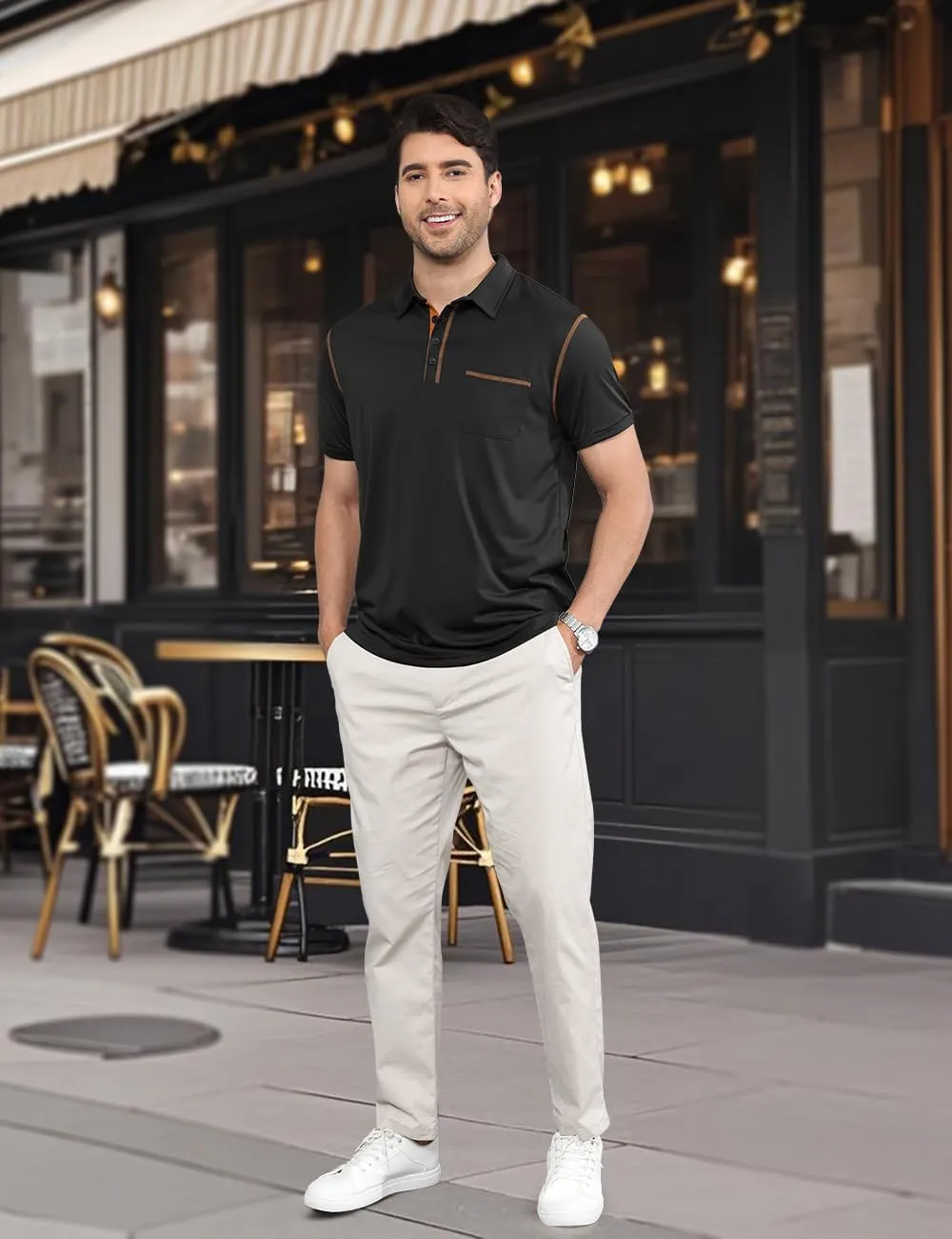 Men's Polo Shirts Short Sleeve Golf Polo T Shirt Lightweight Casual Button Down Shirts Summer Collared with Pocket