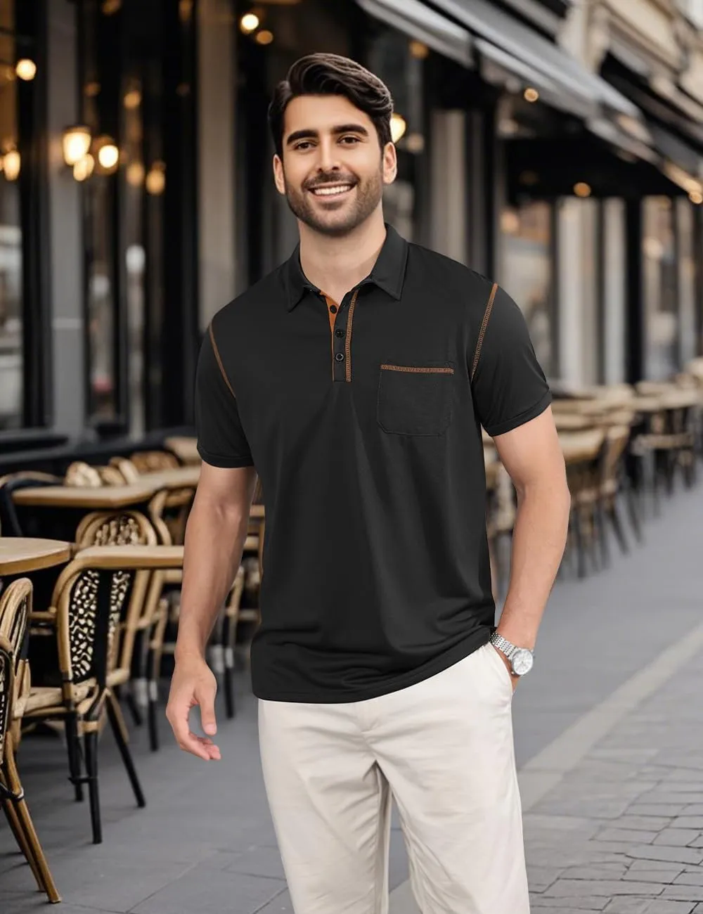 Men's Polo Shirts Short Sleeve Golf Polo T Shirt Lightweight Casual Button Down Shirts Summer Collared with Pocket