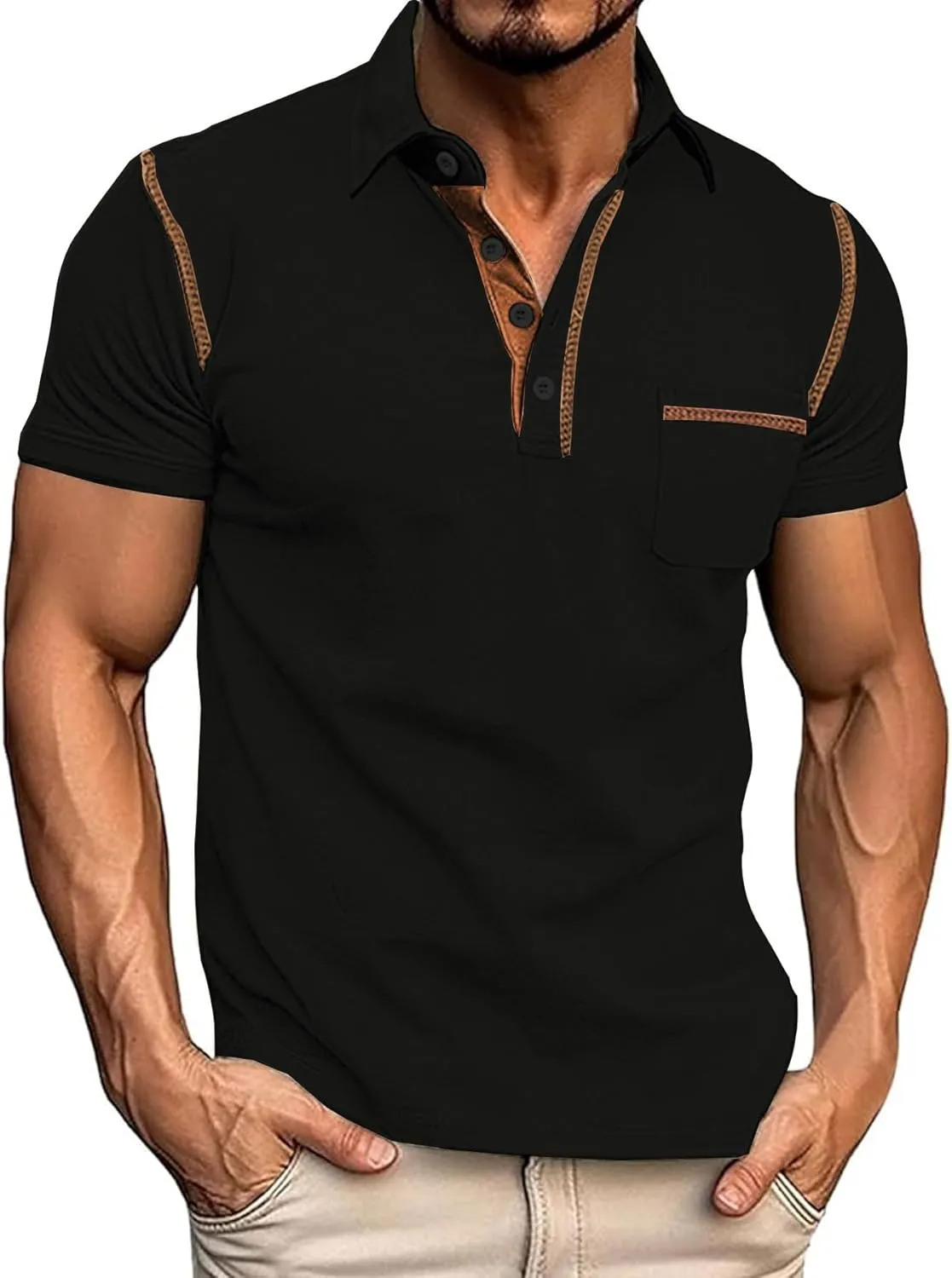 Men's Polo Shirts Short Sleeve Golf Polo T Shirt Lightweight Casual Button Down Shirts Summer Collared with Pocket