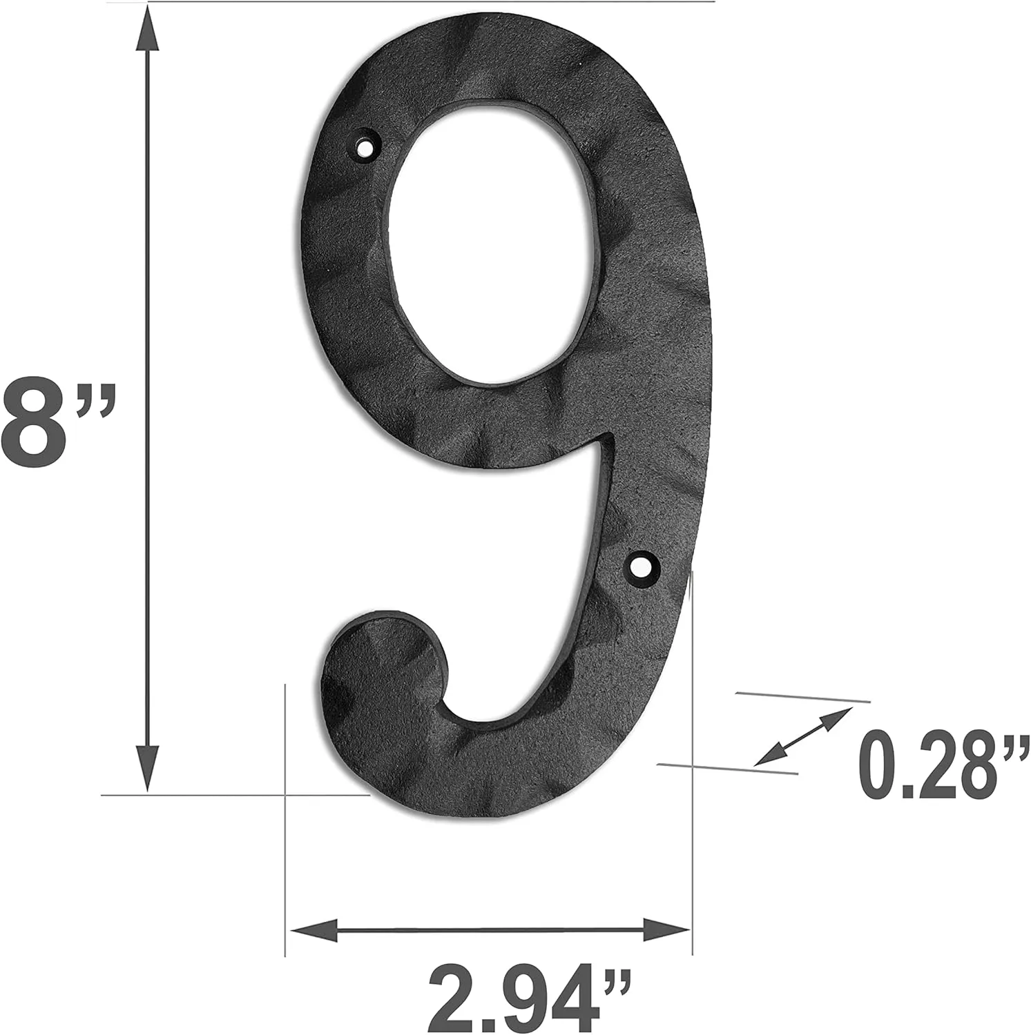 NACH House Numbers for Outside, 8 inch Black Address Numbers for House - Number 9 - Rustic Numbers for Outside with Mounting Hardware