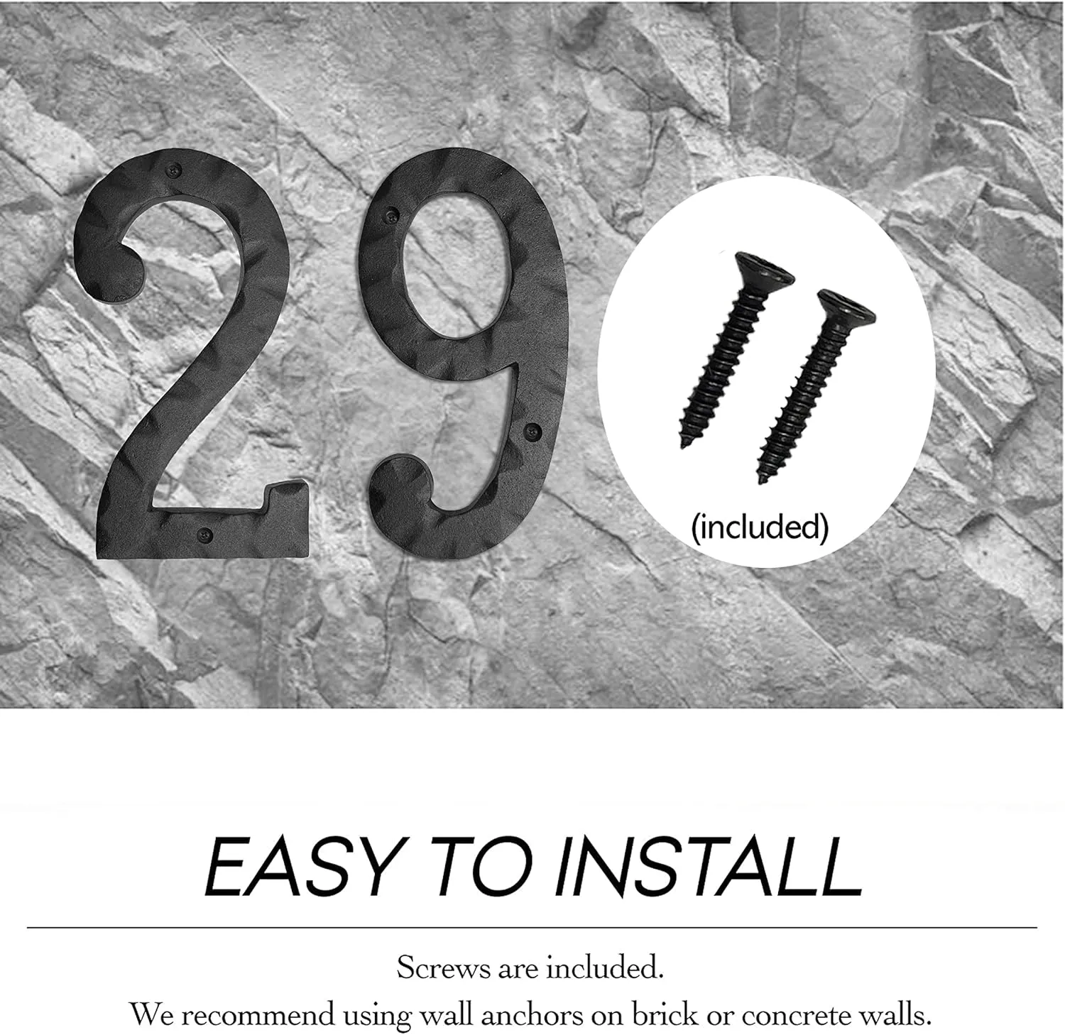 NACH House Numbers for Outside, 8 inch Black Address Numbers for House - Number 9 - Rustic Numbers for Outside with Mounting Hardware