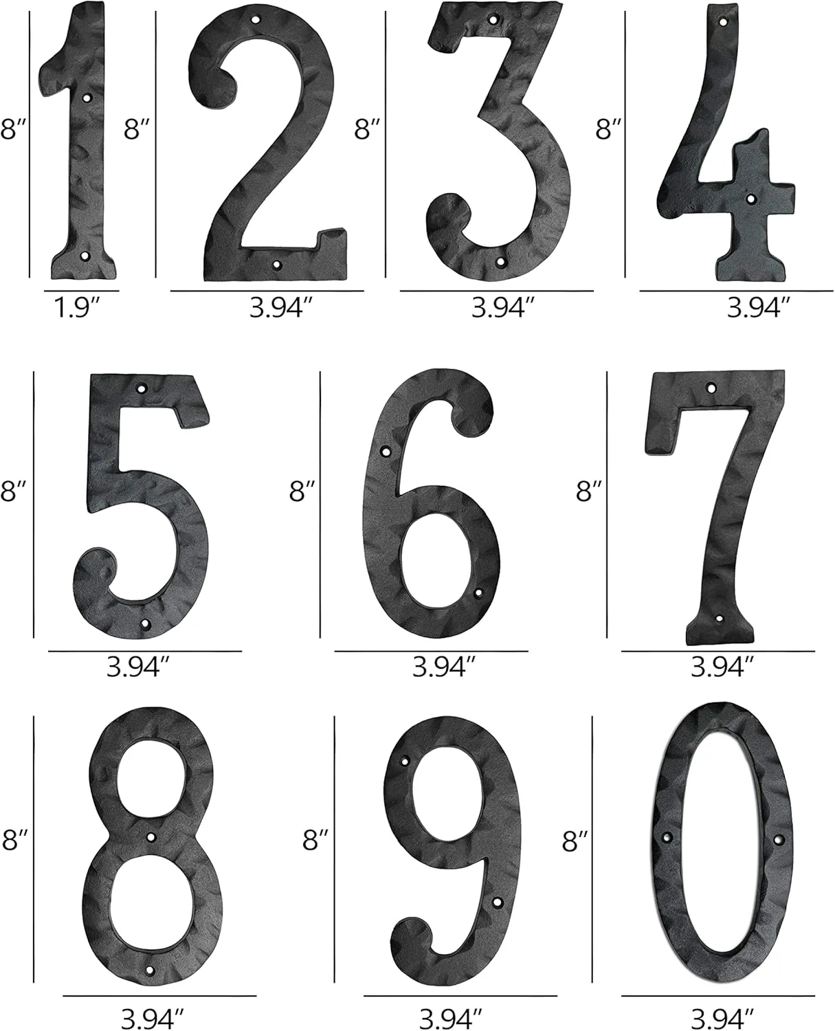 NACH House Numbers for Outside, 8 inch Black Address Numbers for House - Number 9 - Rustic Numbers for Outside with Mounting Hardware