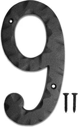 NACH House Numbers for Outside, 8 inch Black Address Numbers for House - Number 9 - Rustic Numbers for Outside with Mounting Hardware