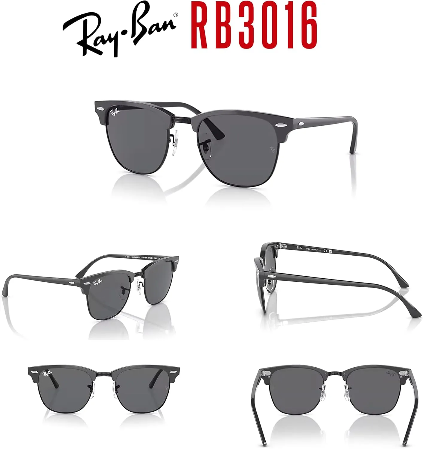 Ray-Ban RB3016 CLUBMASTER Sunglasses For Men For Women   BUNDLE with Designer iWear Eyewear Care Kit
