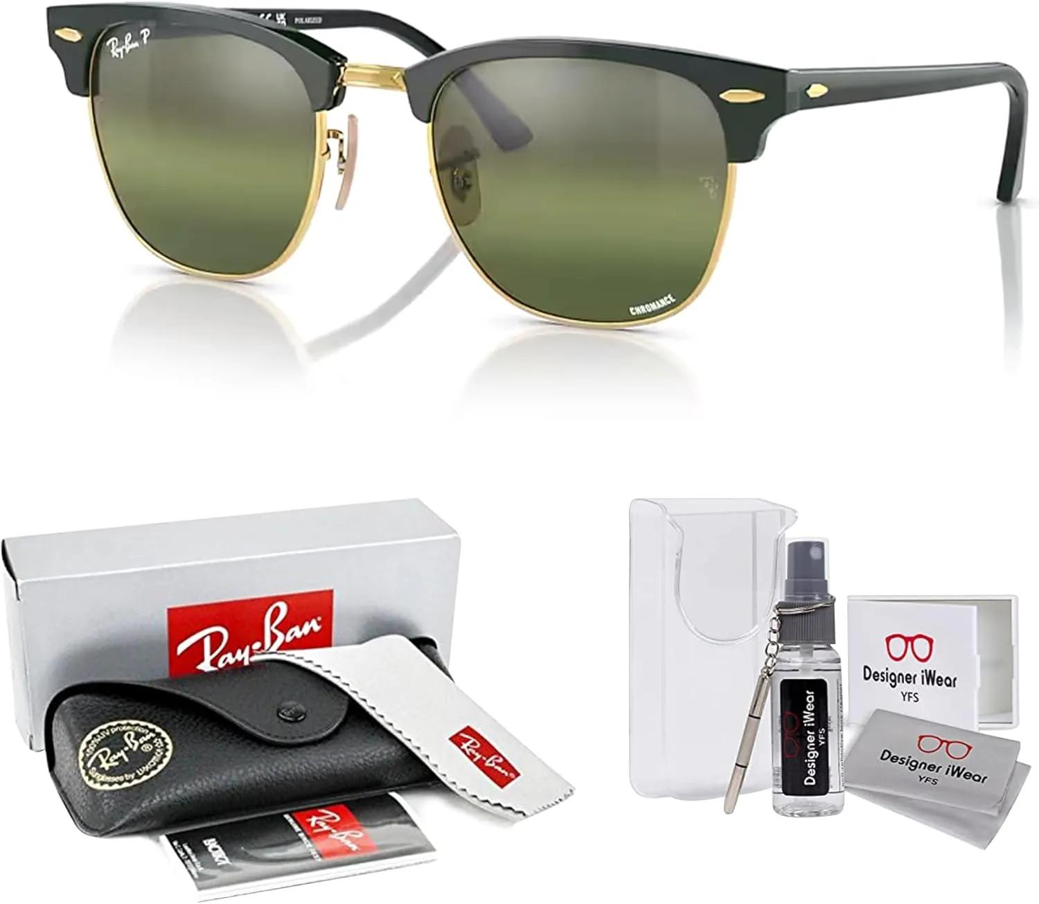 Ray-Ban RB3016 CLUBMASTER Sunglasses For Men For Women   BUNDLE with Designer iWear Eyewear Care Kit