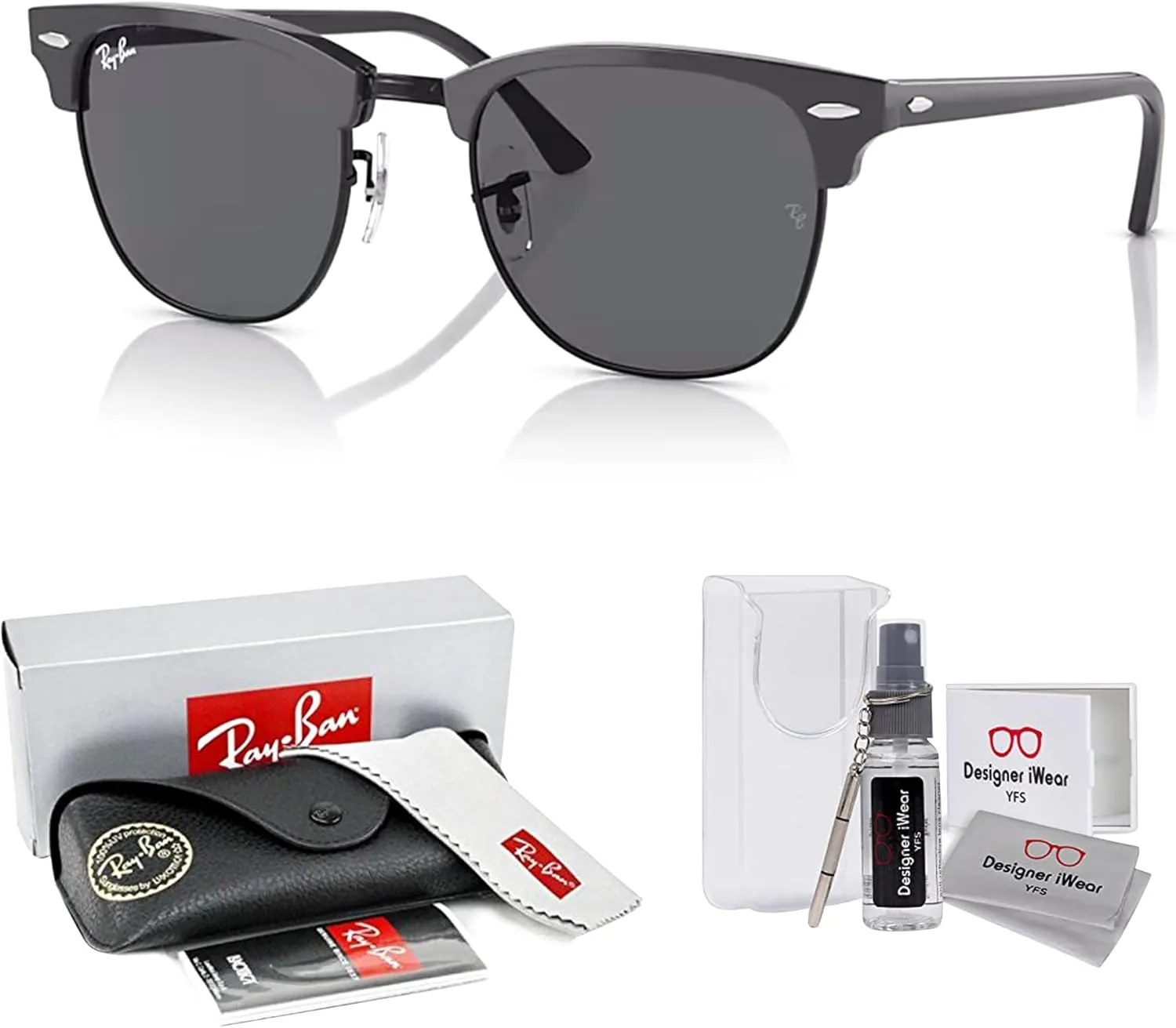 Ray-Ban RB3016 CLUBMASTER Sunglasses For Men For Women   BUNDLE with Designer iWear Eyewear Care Kit