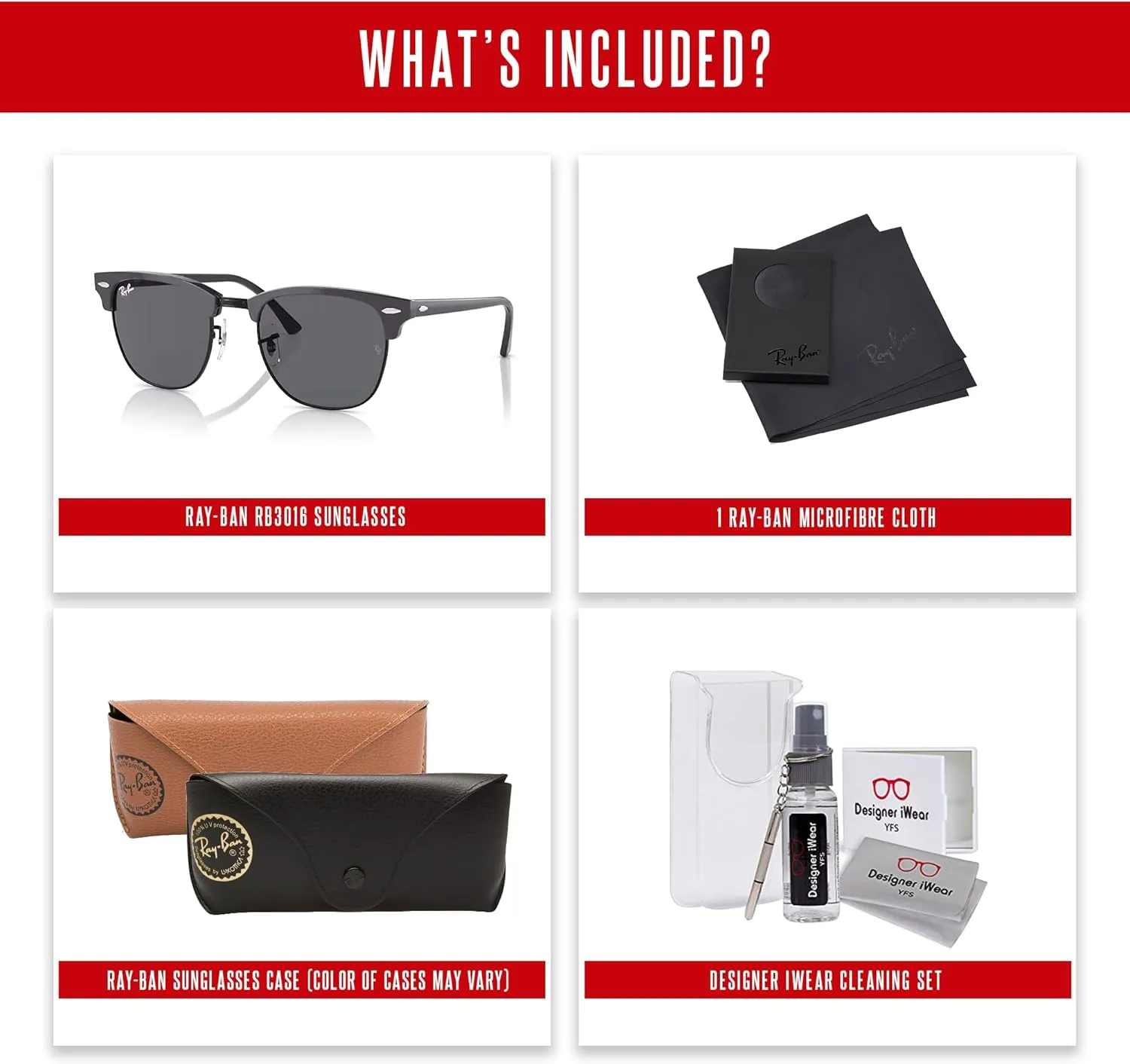Ray-Ban RB3016 CLUBMASTER Sunglasses For Men For Women   BUNDLE with Designer iWear Eyewear Care Kit