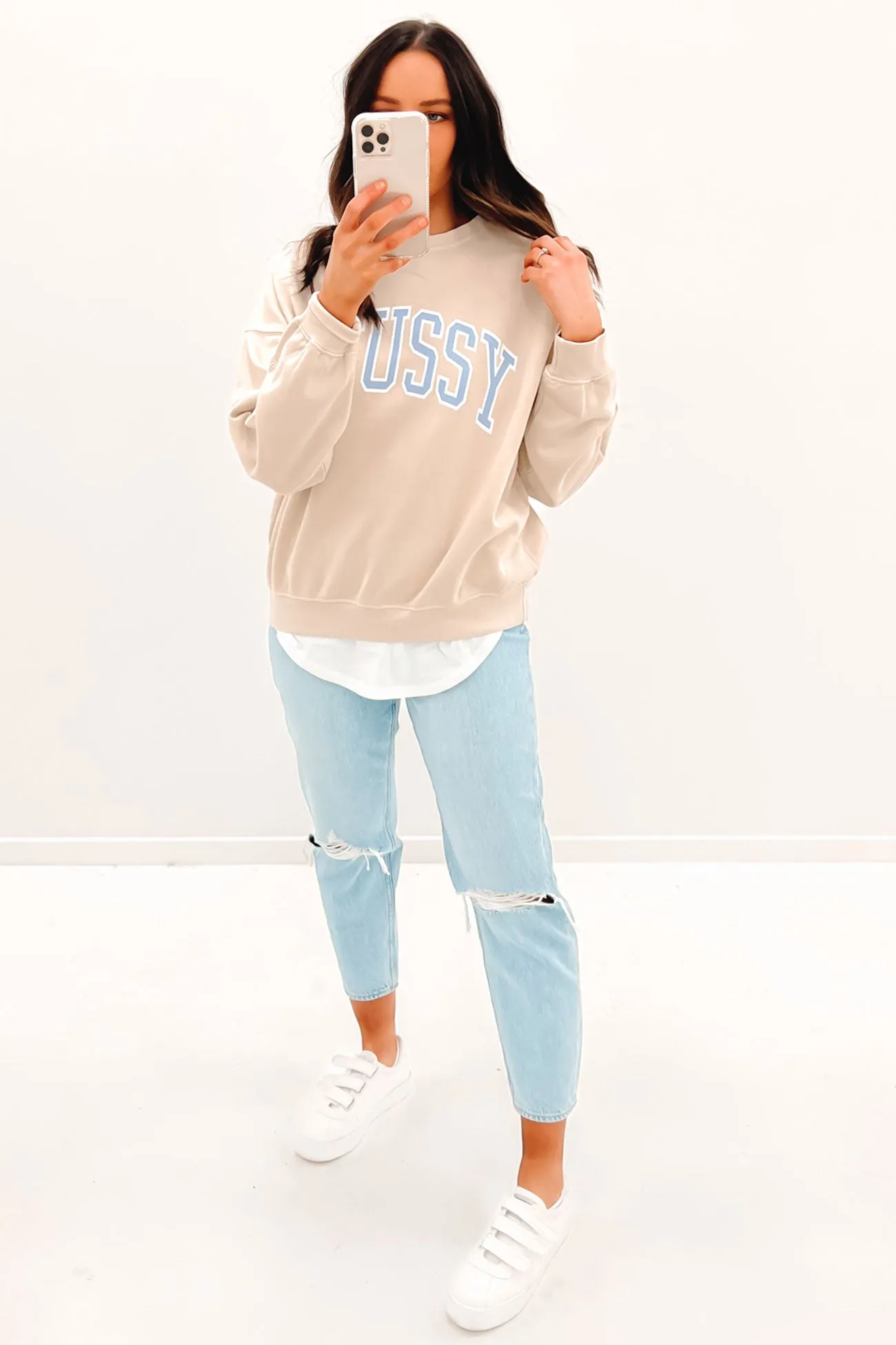 Varsity Oversized Crew White Sand