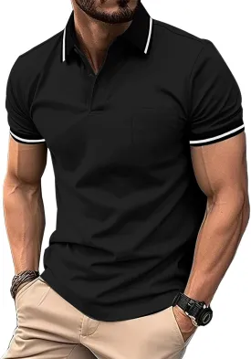 ZITY Mens Polo Shirts Casual Short Sleeve Athletic T-Shirts Classic Contrast Collar Shirt with Pocket