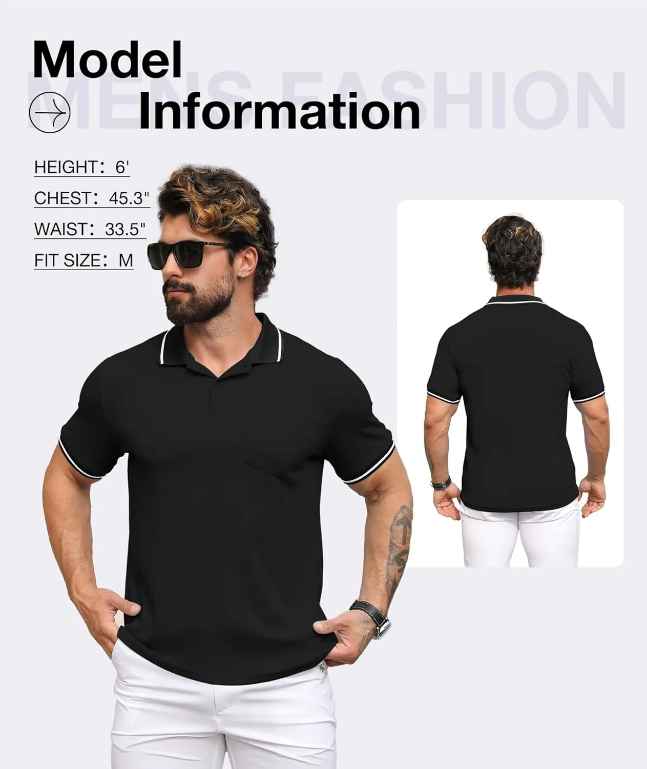 ZITY Mens Polo Shirts Casual Short Sleeve Athletic T-Shirts Classic Contrast Collar Shirt with Pocket